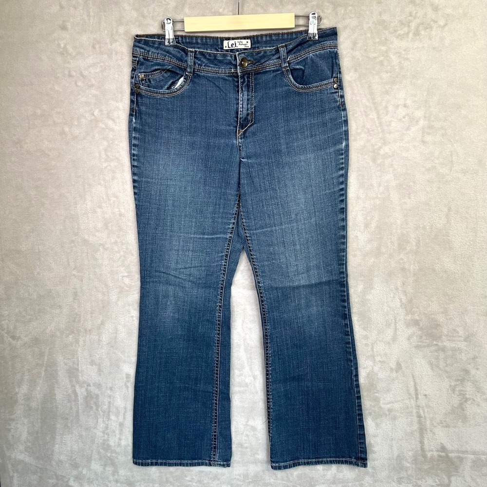 Y2K L.E.I. Sophia HipHugger Flare Jeans Women's 15 Juniors Blue Denim Low Rise